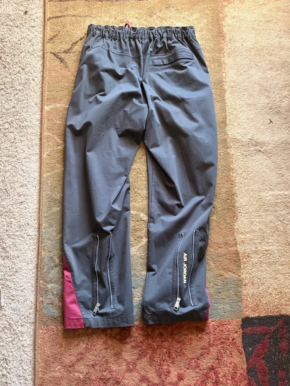 Jordan Dark Grey Baggy Pants with Burgundy Accents and Gold Graphics